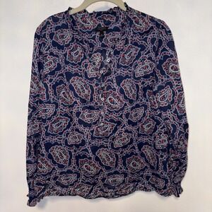 Talbots Paisley Print Long Sleeve Popover Floral Top Size L Tunic Colorful blue